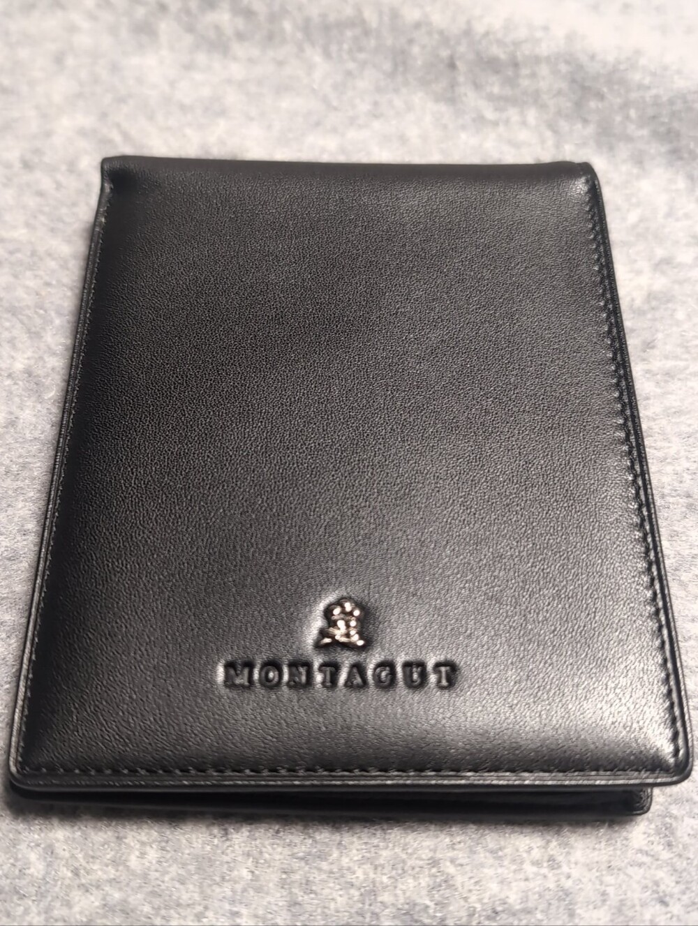 MONTAGUT Paris Men Black Genuine Leather Trifold Bifold Wallet Accessories NWOT